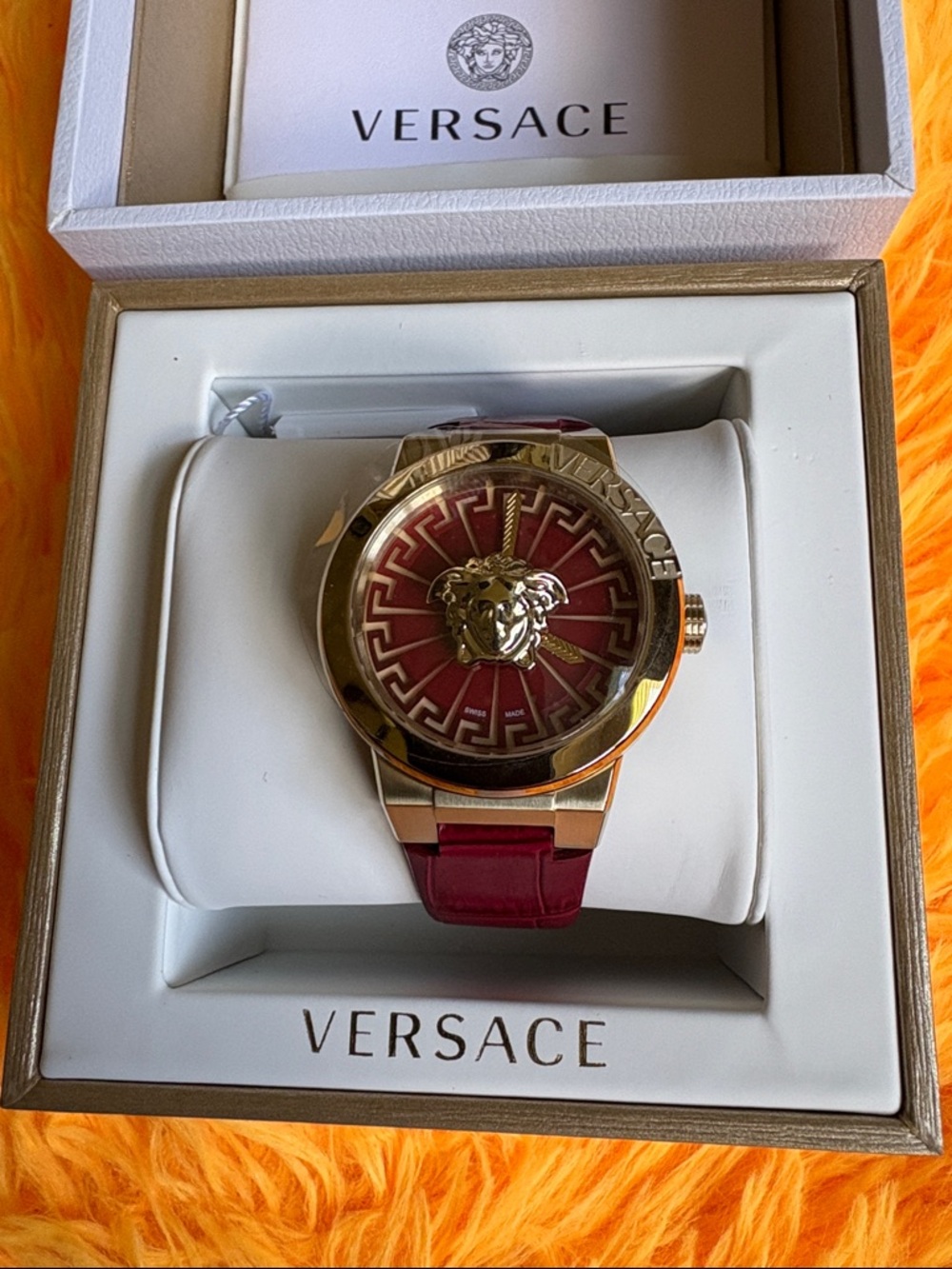♥️ VERSACE ♥️ Red and Gold Logo Watch
